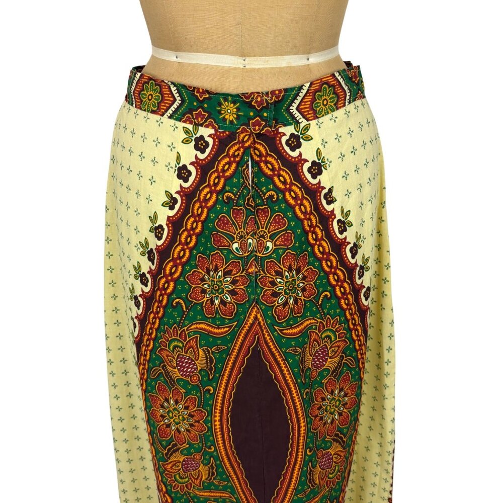 Vintage 70s Ethnic Skirt Womens M Medallion Cotton Print Maxi Hippie Boho Flamen - Picture 6 of 10